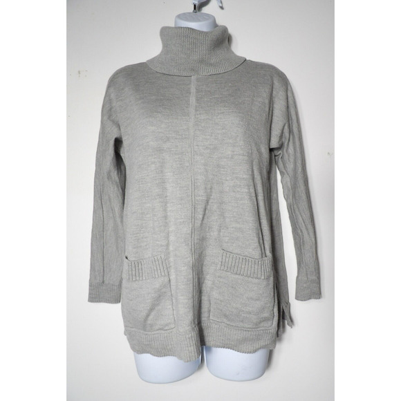 Talbots Womens Small Merino Wool Turtleneck Small Gray Front Pockets Capsule - Picture 2 of 11